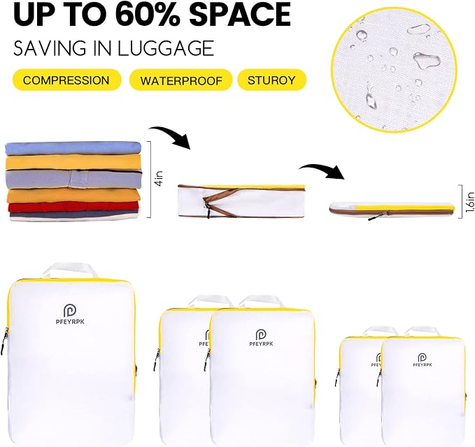 PFEYRPK Lightweight Compression Packing Cubes for Suitcases, Compressible Expandable Travel Packing Organizer with Clear Toiletries and Backpack Bag, Travel Essentials for Carry on Luggage 7 Set - Image 3