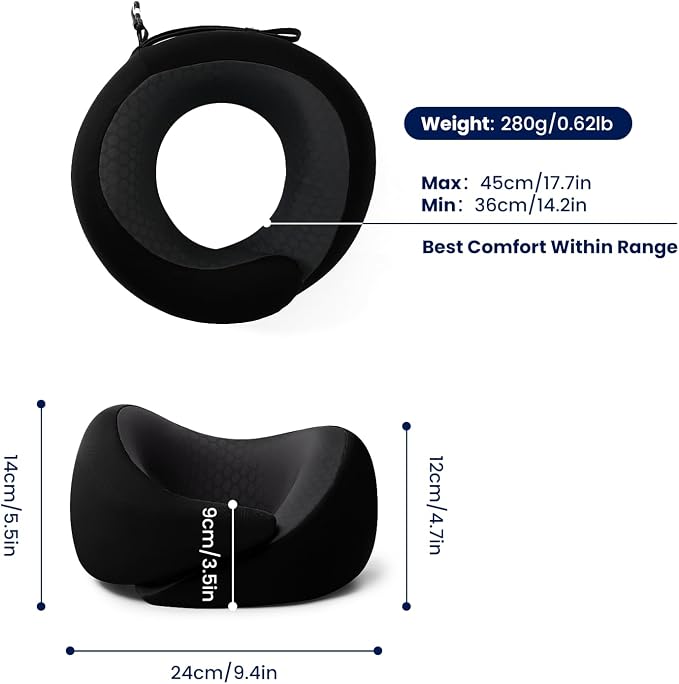 Dream Valley® Neck Travel Pillow, Memory Foam Travel Pillow for Airplane, Portable Roll-Up Neck Pillow with Cooling Inner Fabric, 360° Ergonomic Support, No Head Bobbing, Black - Image 3