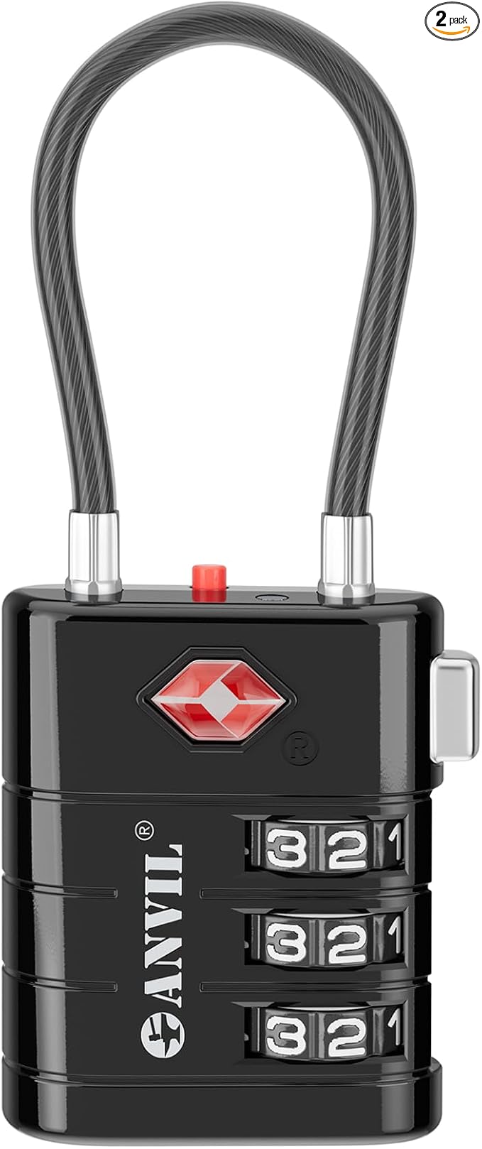 ANVIL TSA Approved Luggage Locks – High Security TSA008 Combination Travel Locks with Inspection Indicator for Suitcases and Backpacks. (1, Black) by ANVIL