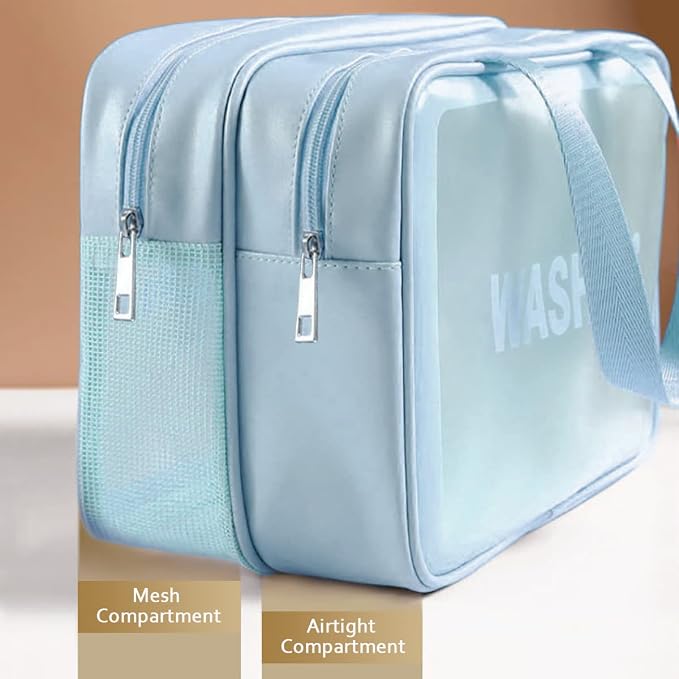 DAPOWER Travel Toiletry Bag for Women, Matte Translucent Toiletry Bag with Handy Handle, Makeup Cosmetic Organizer Bag for Travel Toiletries Accessories (Blue-XL) - Image 3