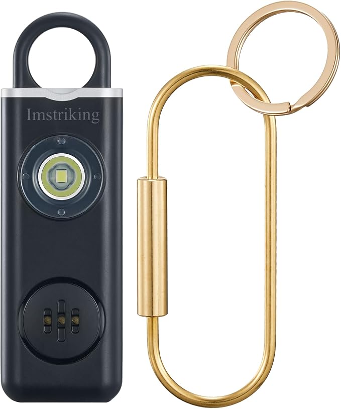 Rechargeable Personal Safety Alarm Keychain for Women,Self Defense Keychain Alarm with Strobe Light and 130dB Siren Help Women,Men,Elderly, Emergency Security Whistle Alert (Black) by Imstriking