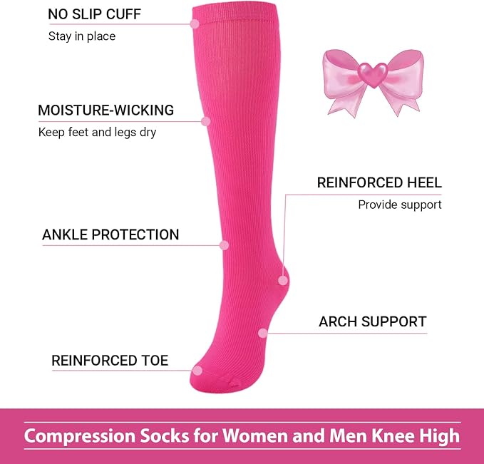 Junely Compression Socks for Women Knee High Stockings | Running Athletic Nurses Pregnant Women Work Support Travel Flight Sports Cosplay Costume Accessories Gifts - Image 6