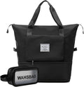 Large Capacity Travel Bag, Foldable Travel Bag, Expandable Duffel Bag, Collapsible Waterproof Large Capacity Handbag, Overnight Bags for Women and Man (Black+Toiletry Bag) by DOJUNS