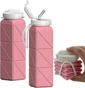 BEAUTAIL Collapsible Water Bottles with Straw 21 oz, Travel Water Bottle | BPA Free, Leakproof & Reusable, Silicone Foldable Water Bottle for Traveling, Hiking, School, Sports, Outdoor, 1-Pack, Pink by BEAUTAIL