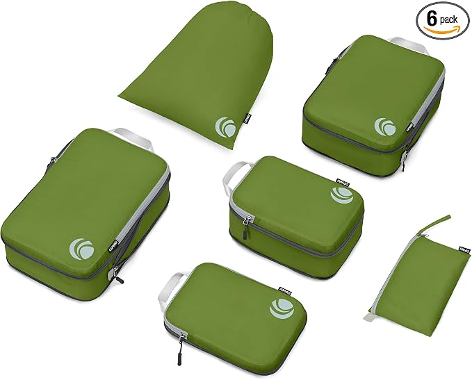 Cipway Compression Packing Cubes for Travel (Green 6pcs) | Ultralight Travel Cube Organizers for Carry-On Luggage, Suitcase & Backpack Travel Essentials by Cipway