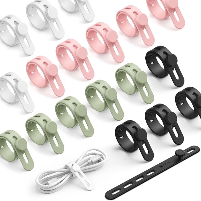 Lamicall 20 Pack Silicone Cable Ties, Reusable Cord Organizer Straps | Elastic Durable, Colorful, Cable Wraps Management, Home Office From Phone Charger Organizer Ties, Travel Essentials by Lamicall