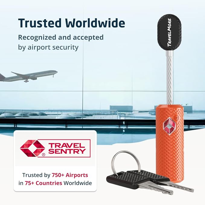 TSA Approved Locks for Luggage with Keys, Secure Travel Locks | Durable, Flexible Cable, Zinc Alloy Body, Easy to Use, Compact, for Suitcases, Backpacks, Cases, Zippers, 4-Pack, Orange - Image 5