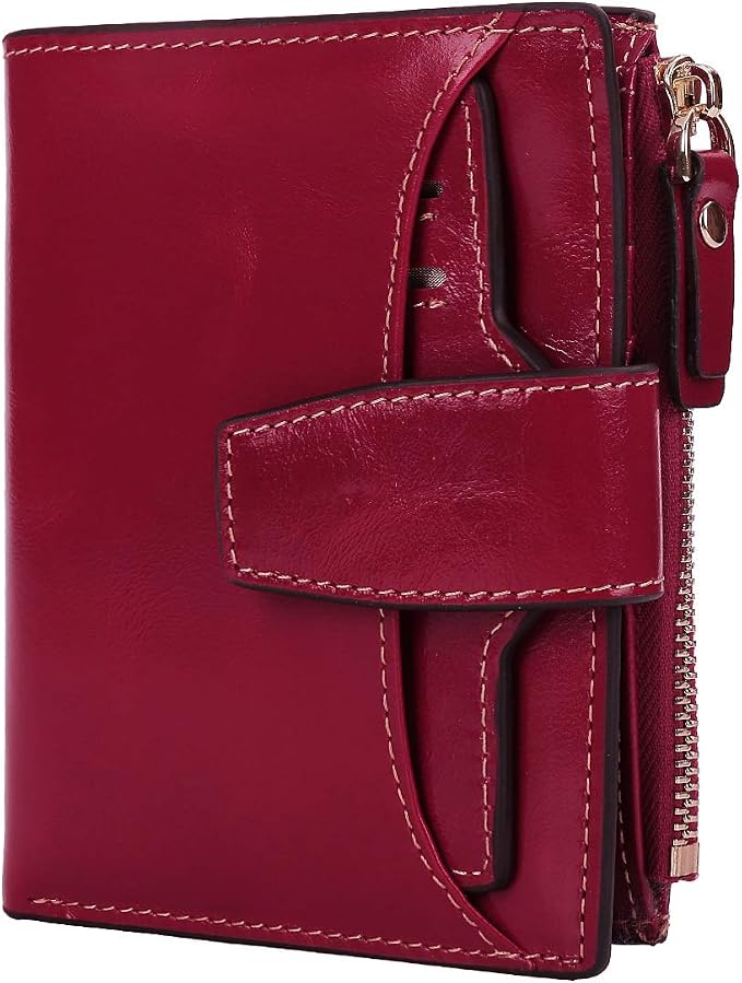 Women's RFID Blocking Leather Small Compact Bi-fold Zipper Pocket Wallet Card Case Purse with id Window - Image 6