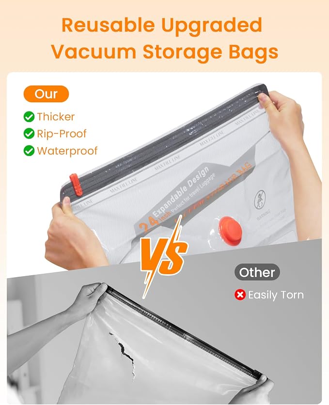 Vacuum Seal Bags for Clothing Travel with Rechargeable Cordless Pump, 12 Pack Compression Space Saver Bags for Packing, Luggage and Seasonal Storage - Image 4