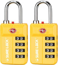 SURE LOCK TSA-Approved 4-Digit Resettable Combination Lock with Open Alert, Easy-Read Dials - for Luggage, School Lockers, Gym, Office, Toolbox & Security Cases (Yellow 2 Pack) by Hopeyoucanstaysafe