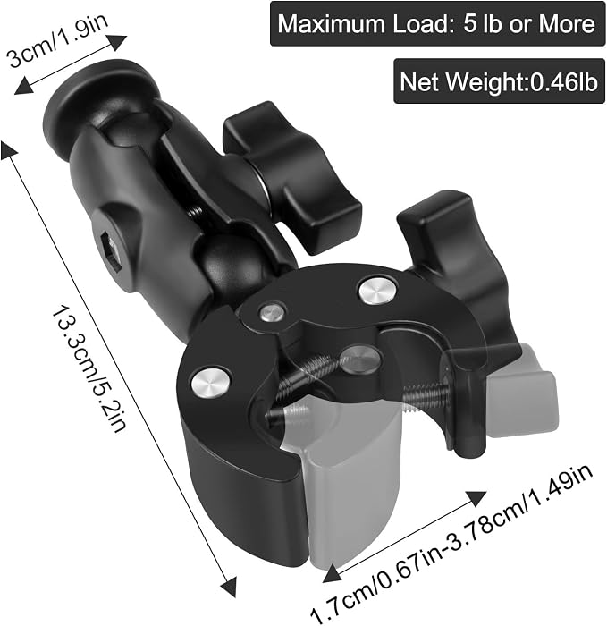 Super Camera Clamp Mount Double Socket Arm | 1/4"-20 Ball Head Adapter for GoPro AKASO DJI Action Insta360 or DSLR Digital Camera Monitor/LED Lights/ - Image 5