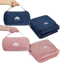 BlueHills Rolled Travel Blanket Pillows for Two Value Pack Set of 2 – Airplane Travel Essentials Soft Flight Trips Throws in Portable Cases for Car Plane Travel Gifts – Navy Blue and Pink by BlueHills