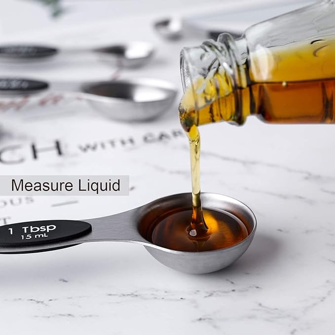 Magnetic Measuring Spoons Set Stainless Steel Stackable Measuring Spoons | Dual Sided Nesting Teaspoons Tablespoons Set of 8 for Measuring Dry and Liquid Ingredients - Image 4