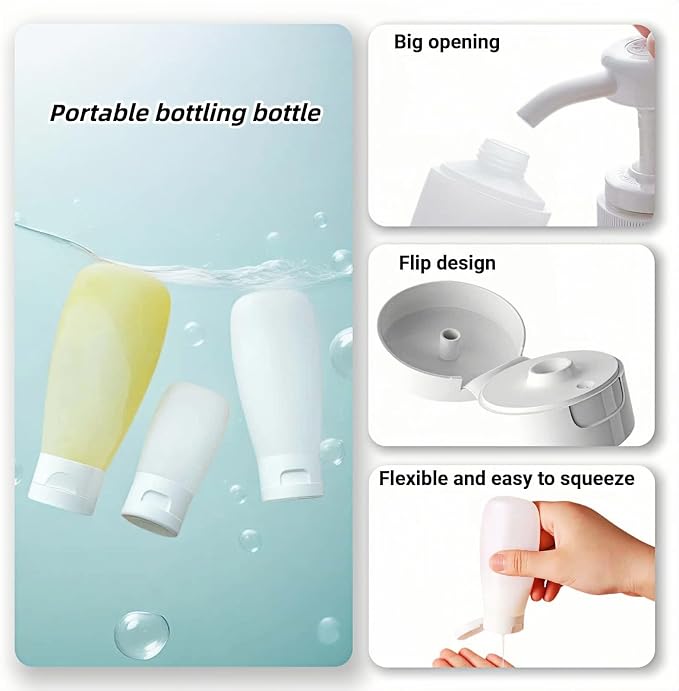 Chinshwehaw Portable Travel Bottles Set, Silicone Squeeze Containers, White, 3-Pack (30ml, 60ml, 100ml), Leakproof, Wide Mouth Design, BPA-Free, TSA Approved for Toiletries, Shampoo, Lotion (White) - Image 2