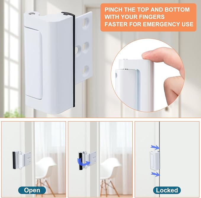 2 Pack Home Security Door Lock,with 3" Stop Withstand 800 lbs (White) | Childproof Door Reinforcement Lock,for Inward Swing Doors,Night Kids Safety Metal Flip Lock Deadbolt Latch - Image 4