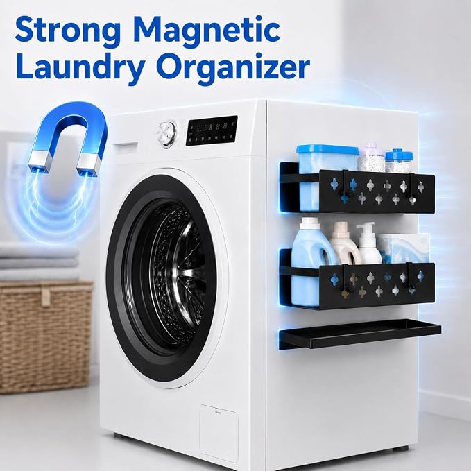 Linidcoud Laundry Room Organization, 2 Pack Magnetic Shelves Laundry Organizer, Strong Multipurpose Magnetic Shelf for Bathroom Kitchen Fridge Organization - Image 4