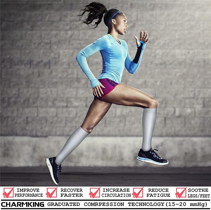 CHARMKING Compression Socks for Women & Men Circulation (8 Pairs) 15-20 mmHg Best Calf Socks Support for Athletic Cycling - Image 2