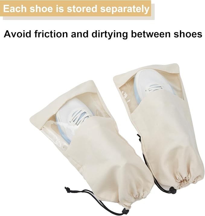 4 Pcs Single Shoe Bags for Travel, Drawstring Shoe Bags with Clear Window | 9.1"x17.7" Fits Most Shoes, Dust Resistant, Washable & Reusable, Travel Shoe Storage Bags for Men & Women - Image 7