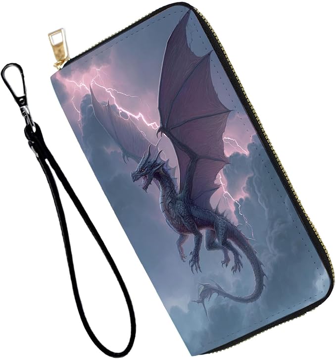Women's RFID Blocking PU Leather Zip-Around Wallet, Large Capacity Clutch with Phone Holder, Travel Purse & Card Organizer with Removable Wristlet,Purple Dragon by Unknown