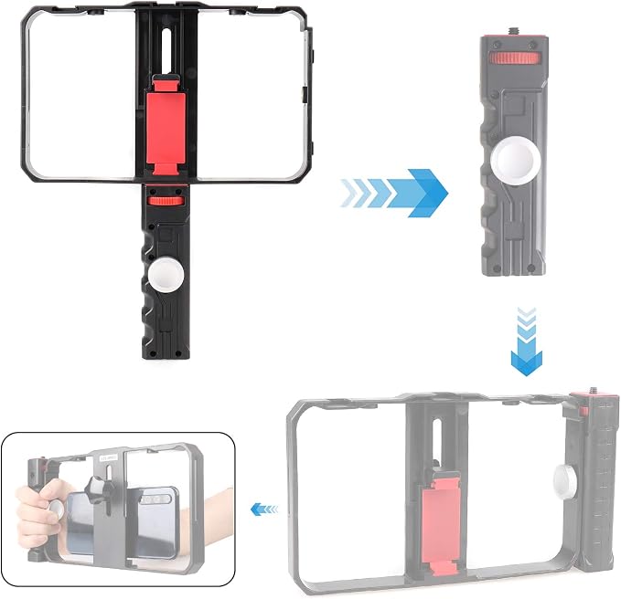 FocusFoto Smartphone Video Rig Camera Cage Mount Holder Stabilizer (Removable Handle Grip Version) with by-MM1 Microphone Mic + 49 LED Light Kit for Mobile Phone iPhone Filmmaking Videomaker - Image 4