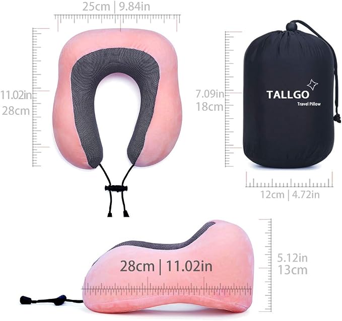 TALLGO Travel Pillow, Best Memory Foam Neck Pillow Head Support Soft Pillow for Sleeping Rest, Airplane Car & Home Use (Pink) - Image 6