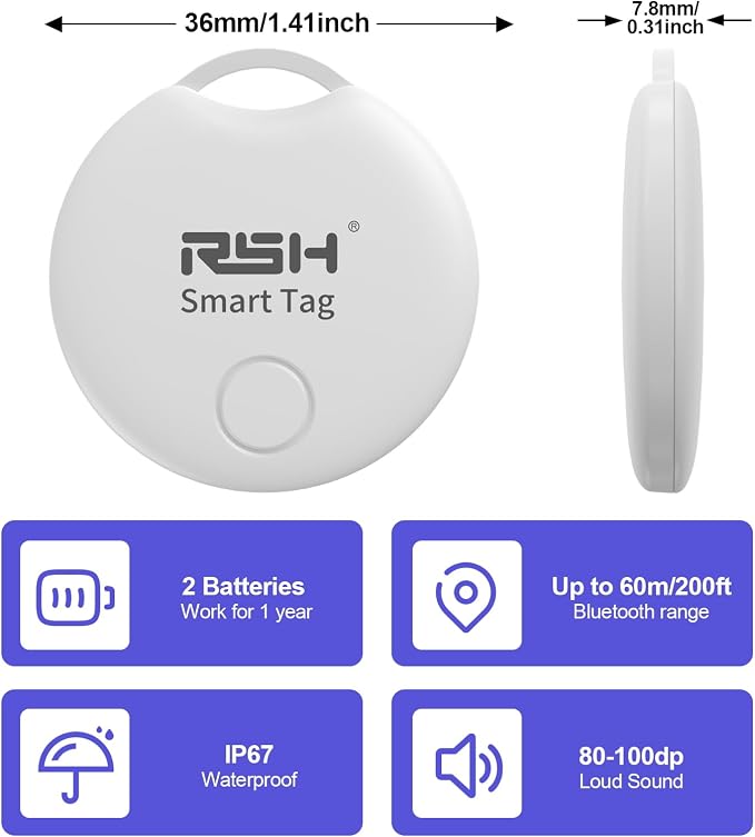RSH Air Tracker Tag 4 Pack Luggage Tracker Smart Tag Works with Apple Find My, Bluetooth Key Finder Locator for Bags,Wallet Tracker,Item Finder Tag Locate or Tracking for Keys(iOS only) - Image 3