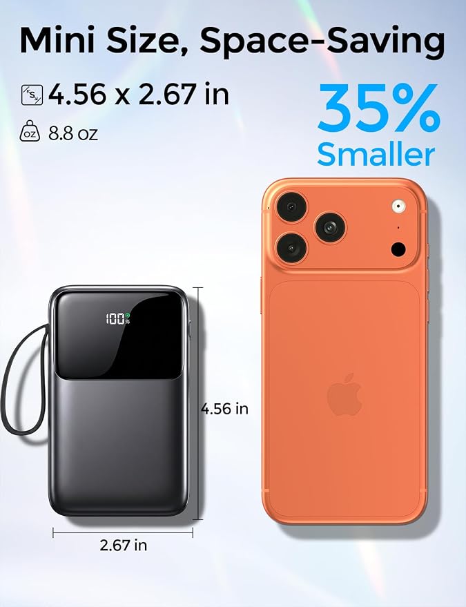 15000mAh Portable Charger Power Bank, Smaller Built-in 4 Cables, 22.5W | 50% More Capacity, 45% Smaller, Slim Travel Essential Battery Pack, 30-Min Fast Charge to 50% for iPhone/Samsung, Black - Image 3