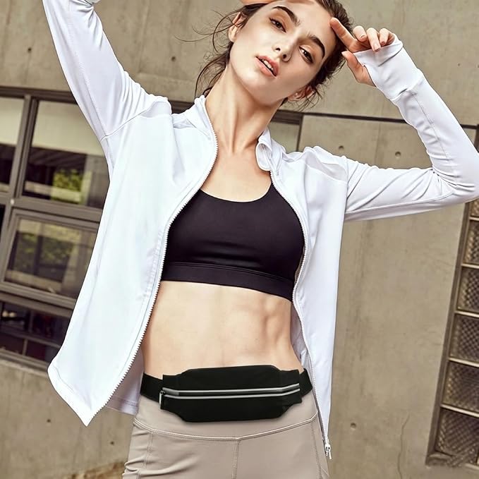 Slim Running Belt for Women and Men, Waterproof Phone Holder for Running, Reflective Waist Pack for Storing Runner’s Essentials Safely, Runner’s Fanny Pack, Money Belt Fits Most Phones (Light Black) - Image 6