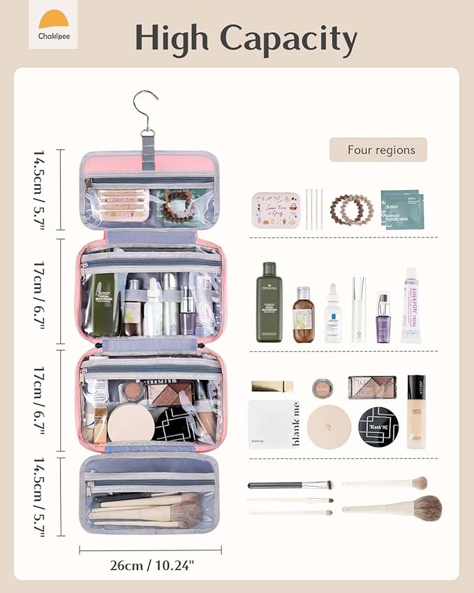 Travel Hanging Toiletry Bag for Women - Waterproof Cosmetic Organizer with Clear Window, Lightweight Bathroom Bags for Essentials, Makeup, Shampoo, Toiletries Dark Pink, Medium - Image 2