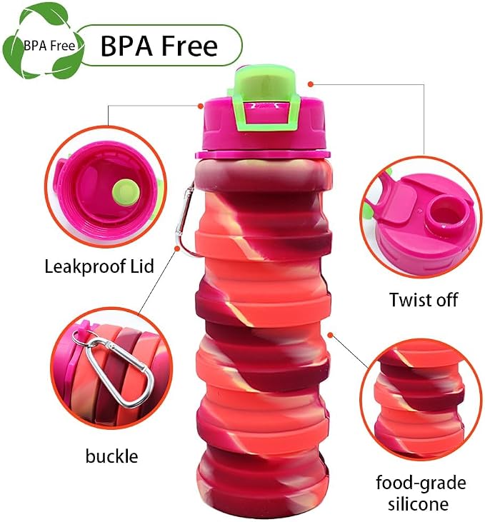 Silicone Collapsible Water Bottles, 16oz 500ml Portable Foldable Expandable Water Bottle Sports Cups, Leak Proof Reusable BPA Free, for Outdoor Activities Travel(Orange) - Image 3