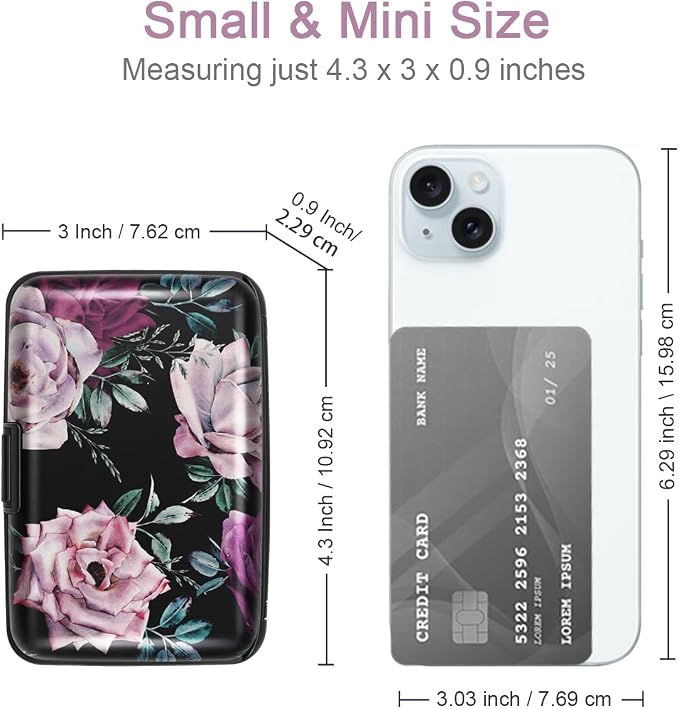 Coco Rossi Credit Card Holder RFID Aluminum Small Mini Wallet Women | Metal Wallet, Business Cards Holder, ID Case, Slim Sleeves, Womens Girls Gift, Carry Proof Wallets for Travel, Dark Roses - Image 5