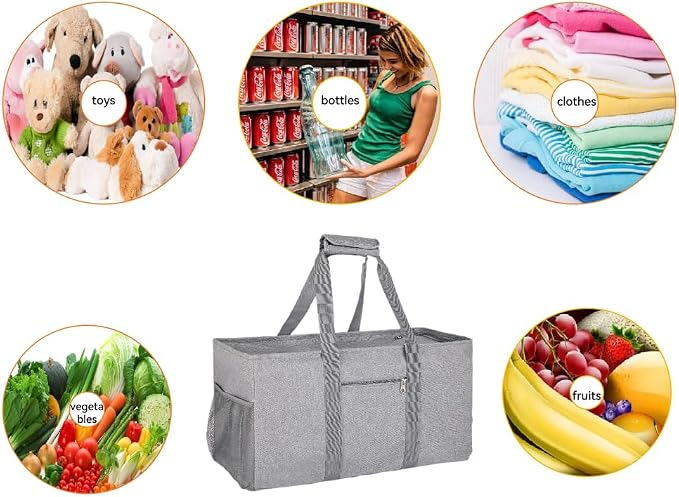 Extra Large Utility Tote Bag - Reusable Grocery Bags Foldable Heavy Duty | Large Shopping Tote 4 Pockets & Reinforced Handles, Water-Resistant Collapsible Tote for Beach, Picnic, Car Storage - Image 5