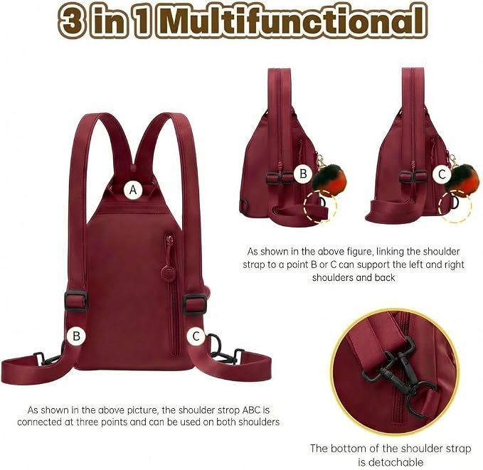 Waterproof 2-Way Mini Commuter Bag, Multi-Compartment Oxford Small Backpack, For Women, Collegeman, Commuter, Travel with Anti-Theft,Three in One Multifunctional Convertible Design (Orange) - Image 4