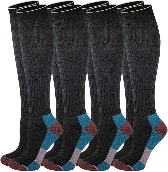 Dr. Motion Compression Knee HIgh Socks (4 Pairs), Arch Support Outdoor Running HIking Socks for Women by Dr.+Motion