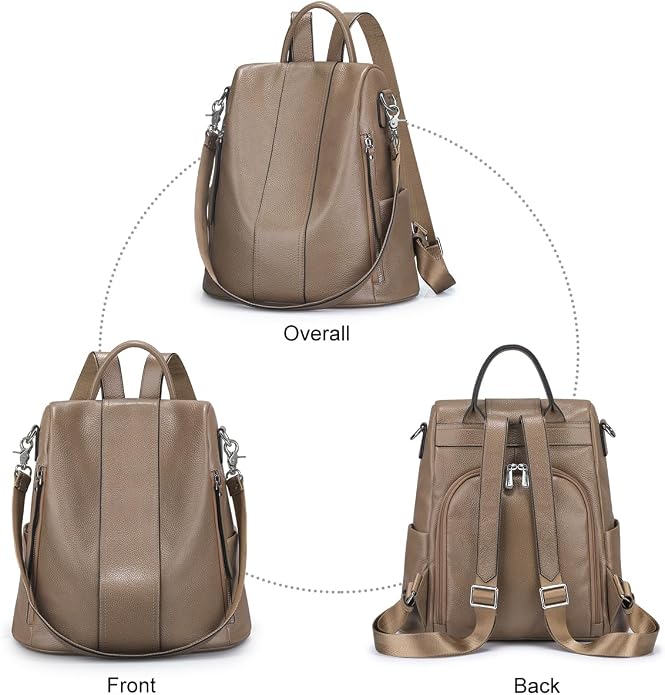 S-ZONE Leather Backpack Purses for Women Antitheft Rucksack Shoulder Bag Medium | Genuine Leather, Medium Fits 9.7-inch Tablet, for Work Travel Daily Commute, Multi Pockets, Adjustable Dual Straps - Image 6