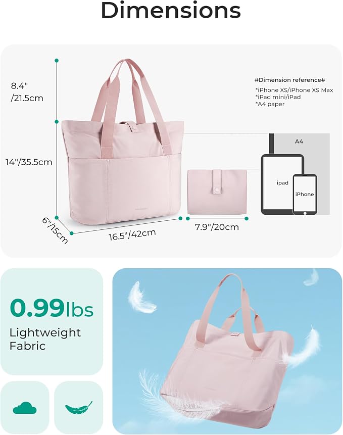 BAGSMART Tote Bag for Women, Foldable Tote Bag With Zipper Travel Shoulder Bag Handbag for Work - Image 5