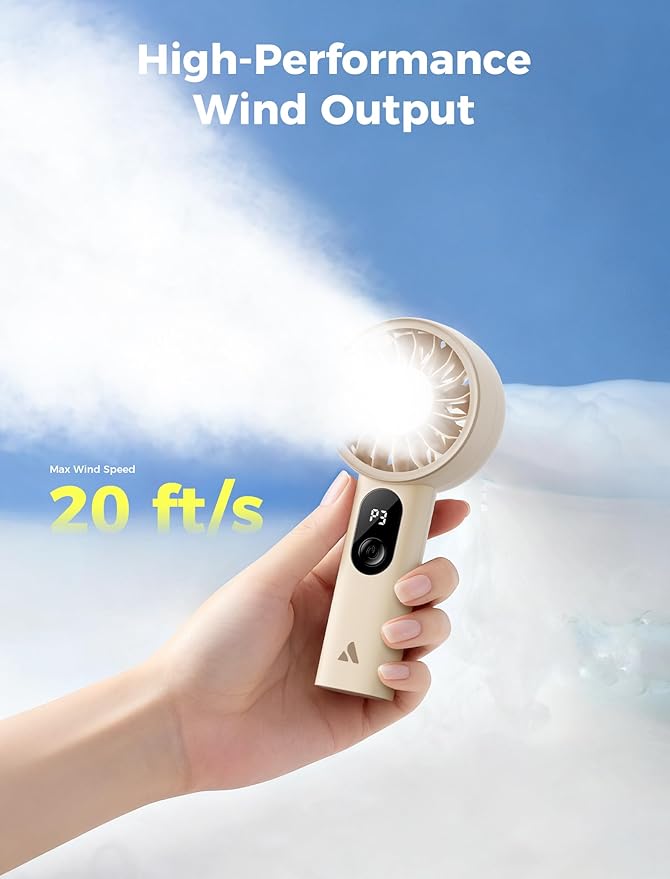 Aecooly Mighty Portable Fan, Powerful Handheld Fan, USB Rechargeable | [10H Max Cooling Time], Mini Personal Battery Powered, Pocket for Travel, Summer, Gifts for Women, Girls -Beige - Image 3