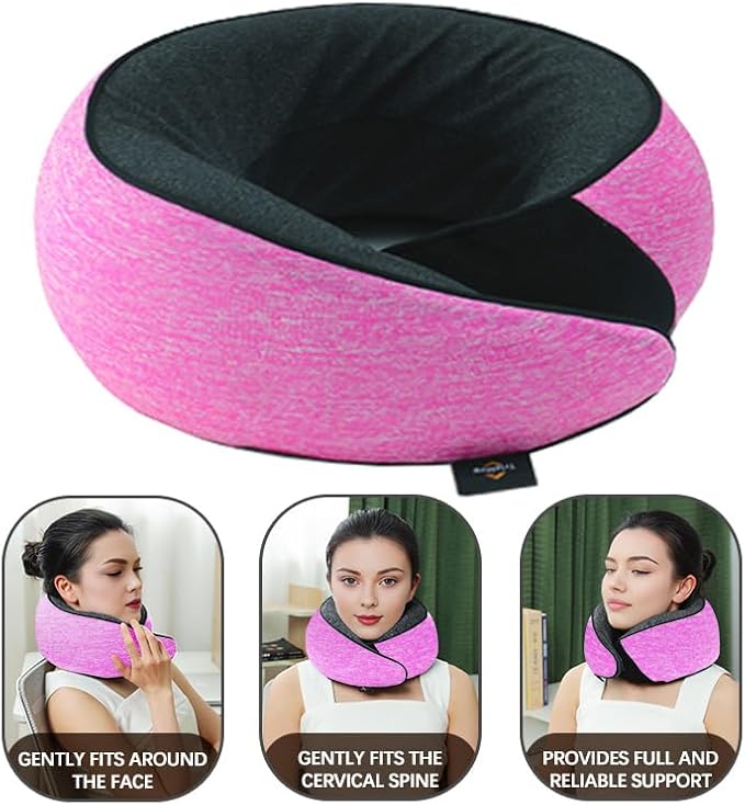 Travel Neck Pillow | Memory Foam Neck Pillow, New Portable U-Shaped Pillow with Neck Support, Washable Cover, Compact for Plane, Office, Bus, Train, Sofa, Nap–Includes Storage Bag - Pink - Image 4