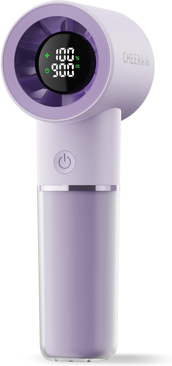 Handheld Portable Fan, 6-Speed Rechargeable Powerful Mini Fan | 5000mAh Battery Up to 15 Hours Runtime, Smart LED Display, Pocket Turbo Personal Fan for Travel, Camping, Makeup by CHEERAIR