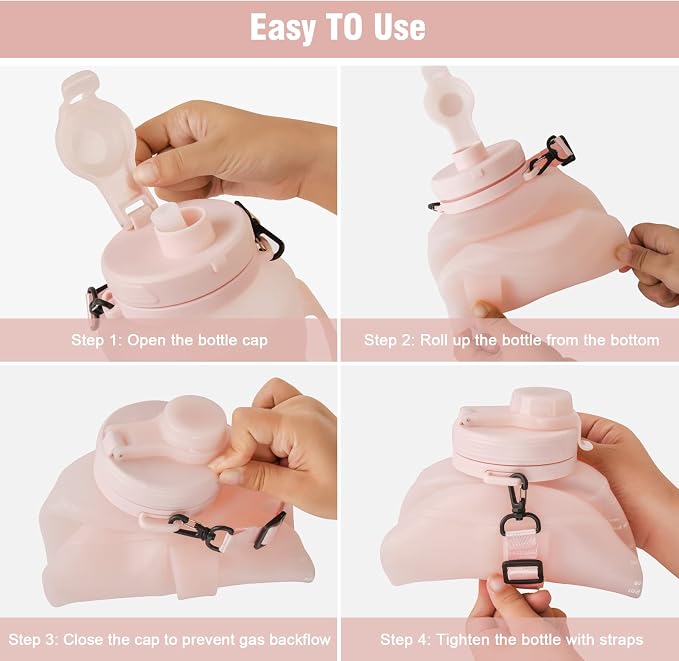 Collapsible Water Bottles, 2L/64OZ travel water bottle Bottle with Straw, Half Gallon Large Water Bottle for Travel Outdoor Sports Runing Fitness Yoga (Upgraded pink) - Image 7