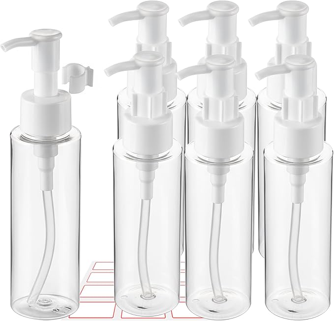 7 Pack 3.4 Oz/100ml Travel Pump Bottle | TSA Approved, Empty Plastic Pump Bottles Dispenser, Portable Refillable Container, Clear Lotion Dispenser Bottle by wowang