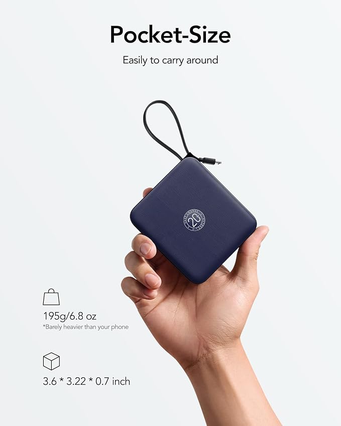 VRURC 10000mAh Portable Charger for iPhone with Built-in Cables | 22.5W Fast Charging Power Bank, LED Display, Compact Battery Pack for iPhone 17/16/15 Series, Samsung Galaxy Devices(Navy) - Image 2