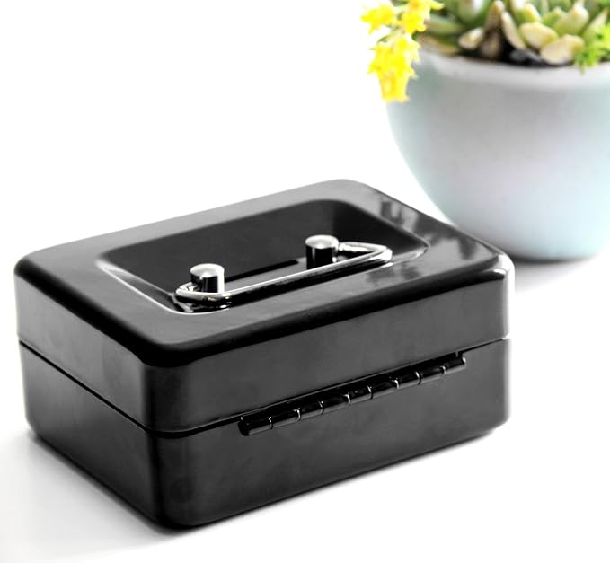 Small Cash Box with Lock and Slot - Jssmst Metal Coin Bank Small Lock Box, Black(SMCB0301N) - Image 8