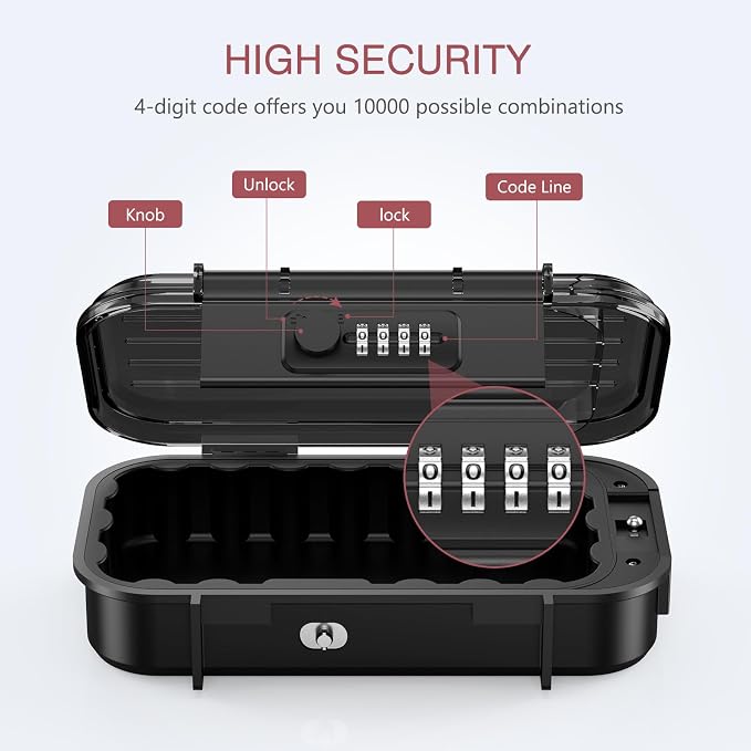 LOFICOPER Portable Lock Box, Beach Security Box for Travel, Anti-Theft 4-Digit Combination Lock Box, Cash Box with Removable Wire Rope for Dorm, Gym, Travel, Hotel, Office - Image 2