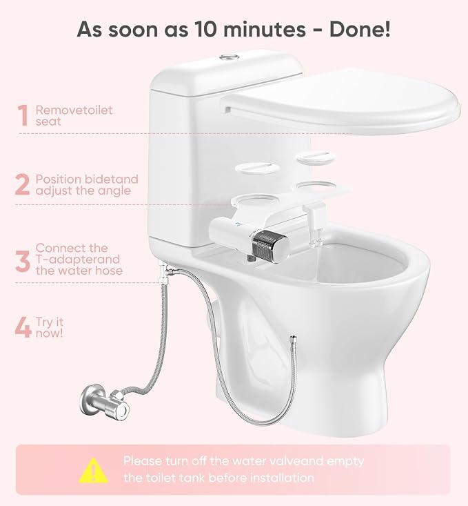 Ultra-Slim Bidet Attachment, Posterior&Feminine Wash-(Retractable Dual Nozzles), Non-Electric Bidet Attachment for Toilet Seat, Adjustable Fresh Cold Water Pressure, Stainless Steel Inlet (DarkGray) - Image 5