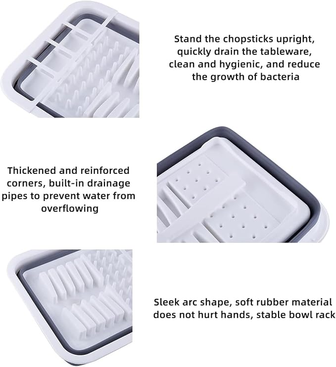 THANSTAR Collapsible Dish Drying Rack for RV Kitchen, Foldable Drainer Organizer for Kitchen Countertop, Space Saving Portable Dish Rack for Campers, Travel Trailer & Small Spaces, Easy Storage, Grey - Image 3
