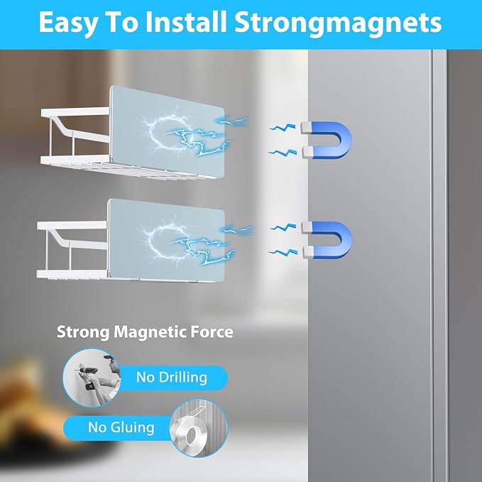 Multifunctional Magnetic Shelf for Washing Machine, Refrigerator, Microwave, Coffee Maker, and Any Metal Surface, Powerful Magnetic Shelves Include Magnetic Paper Towel Holder (8 pcs - White) - Image 4