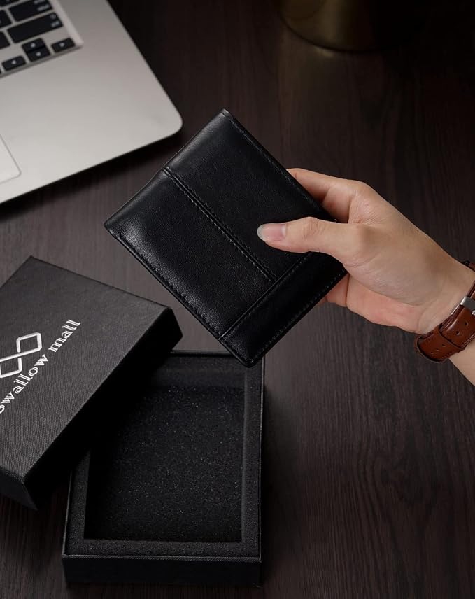 Swallowmall Mens Wallet Rfid Blocking Leather Wallet for Men Bifold Wallets with 1 ID Window 16 Card Slot Black - Image 8