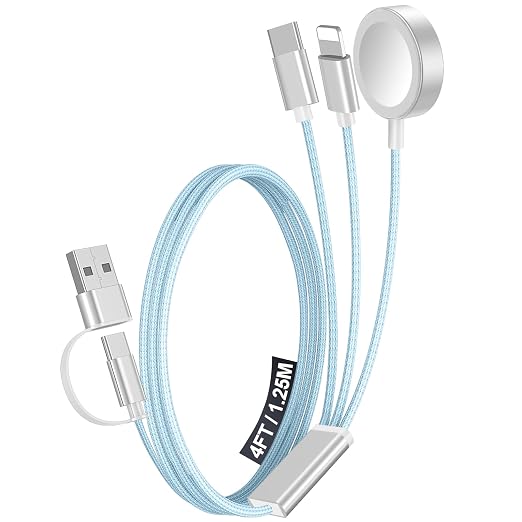 1Pack Travel Essentials for Apple Watch Charger,3-in-2 Multi Charging Cable | Cruise Vacation Camping Essentials for iPhone Charger,Type C/Lightning for iWatch,iPhone 17-12,Xbox Series X&S-4FT Blue by Accessoriesforphoneandelectricproducts