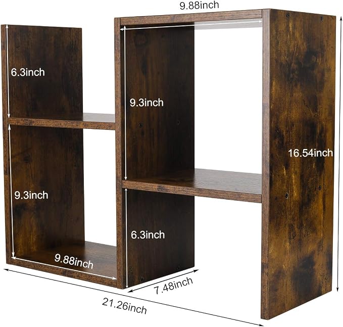 Desktop Shelf Freestanding Wooden Small Bookshelf Desk Supplies Organizers and Accessories Storage Display Rack Office Dorm Decor for Women, Antique Brown - Image 3